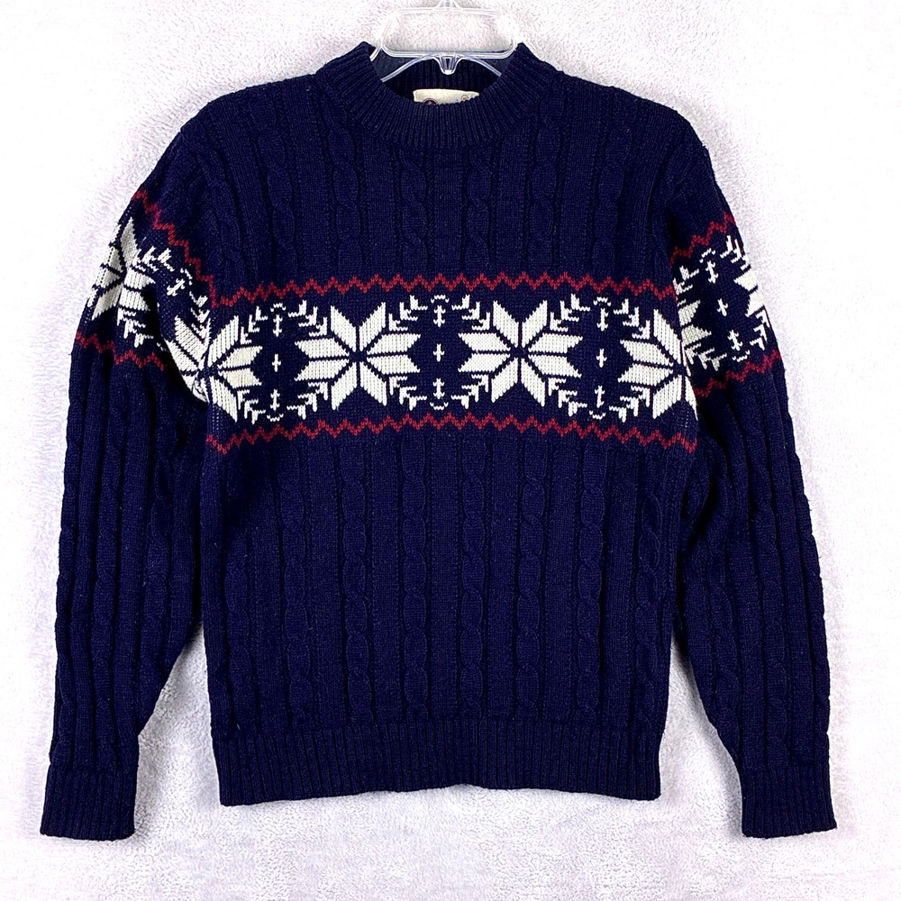 VTG Kings Road Sears Sweater Mens M Navy Fair Isle Ribbed Preppy Heritage 80s